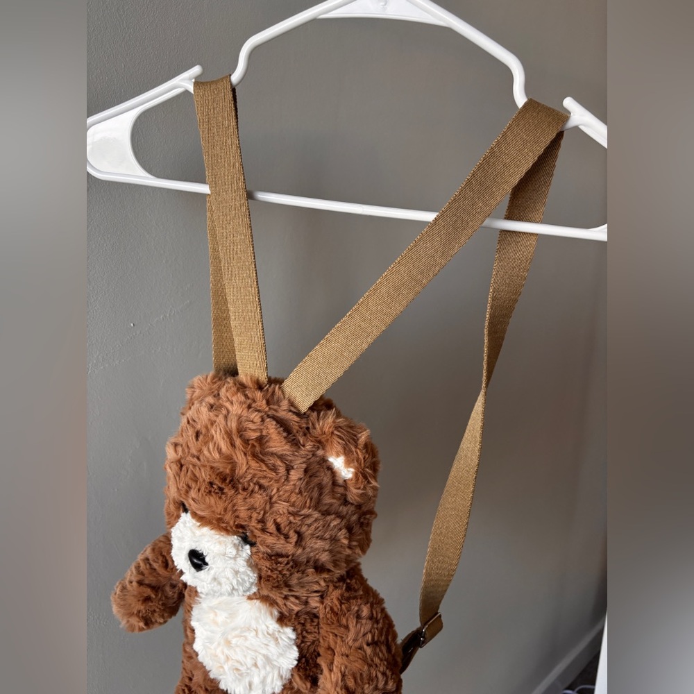 Plush Brown Teddy Bear Crossbody Backpack - Brown & Cream
